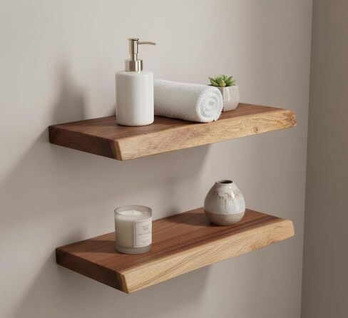 Set of 2 - Live Edge Solid Wood Floating Shelves – 24″×8″×1.5″ in Saudi Arabia
