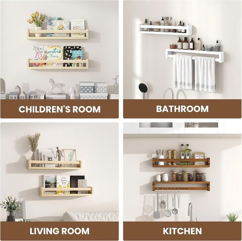 Fun Memories Nursery Book Shelves Set of 2, 24 Inch Solid Wood Wall Book Shelves, Kids Room Floating Shelves Organizer & Toy Storage,White Nursery Decor in Saudi Arabia