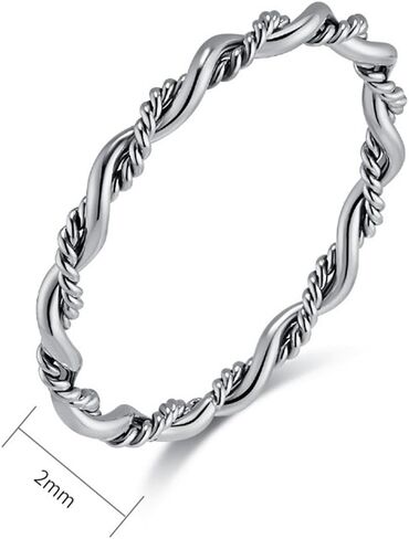 JUDE Jewellers خاتم زفاف من الفولاذ المقاوم للصدأ بعرض 2 مم مضفر ومنسوج على شكل حبل in Kuwait