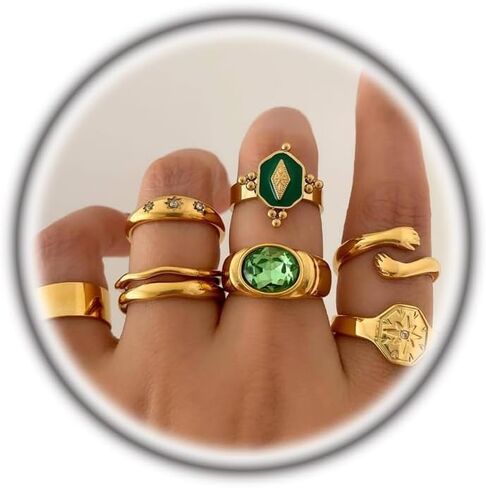 Gold Chunky Stackable Rhinestone Rings for Women,Vintage Wide Geometric Octagram Statement Rings Set,Formal Jewelry Gift Outifits Accessories in Saudi Arabia
