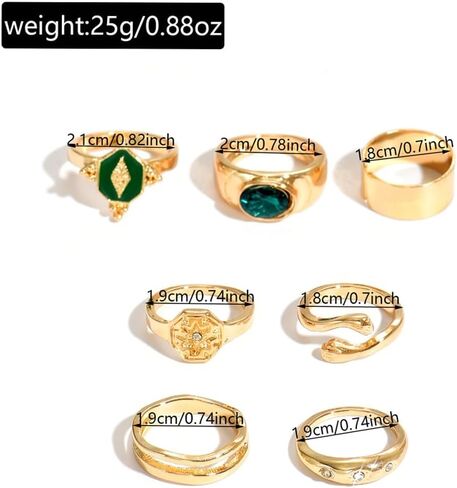Gold Chunky Stackable Rhinestone Rings for Women,Vintage Wide Geometric Octagram Statement Rings Set,Formal Jewelry Gift Outifits Accessories in Saudi Arabia