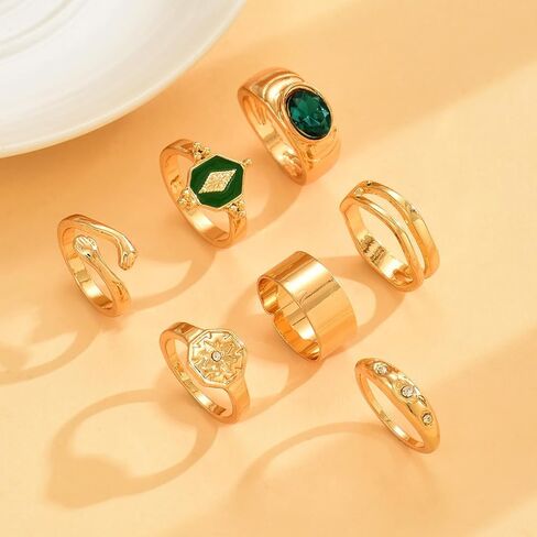 Gold Chunky Stackable Rhinestone Rings for Women,Vintage Wide Geometric Octagram Statement Rings Set,Formal Jewelry Gift Outifits Accessories in Saudi Arabia