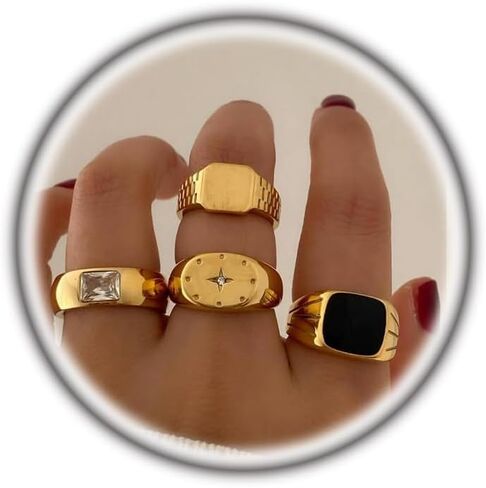 Gold Chunky Stackable Rhinestone Rings for Women,Vintage Wide Geometric Octagram Statement Rings Set,Formal Jewelry Gift Outifits Accessories in Saudi Arabia