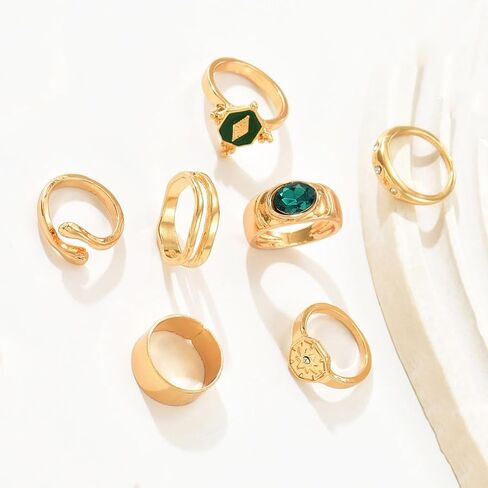 Gold Chunky Stackable Rhinestone Rings for Women,Vintage Wide Geometric Octagram Statement Rings Set,Formal Jewelry Gift Outifits Accessories in Saudi Arabia
