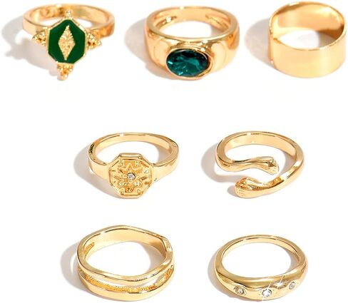 Gold Chunky Stackable Rhinestone Rings for Women,Vintage Wide Geometric Octagram Statement Rings Set,Formal Jewelry Gift Outifits Accessories in Saudi Arabia