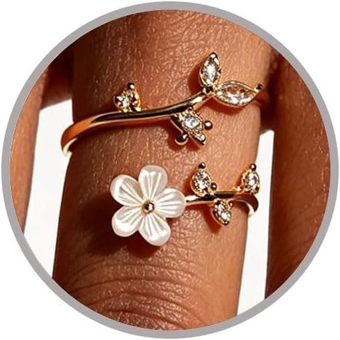 Gold Rings Non Tarnish Silver Adjustable Rings for Women Colorful Cubic Zirconia Leaf Flower Ring Rose Gold Dainty Stackable Ring for Women Delicate Elegant Wedding Daily Jewelry in Saudi Arabia
