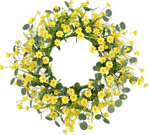 Pinkpum 22" Daisy Eucalyptus Wreath for Front Door, Artificial Spring Summer Floral Wreath for Front Door, Home Farmhouse Wedding Wall Window Decor in Saudi Arabia