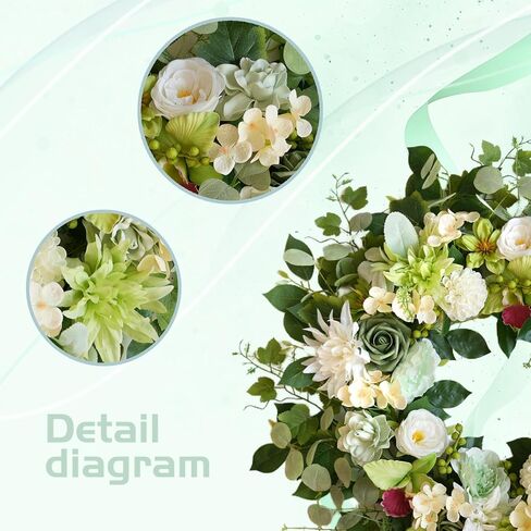 24 Inch Spring Wreath for Front Door, Artificial Green & White Floral Wreath with Peony & Hydrangea, Spring Summer Indoor Outdoor Wreaths for Home Wall Porch Decor Wedding Party Festive Green Decor in Saudi Arabia