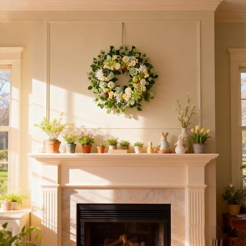 24 Inch Spring Wreath for Front Door, Artificial Green & White Floral Wreath with Peony & Hydrangea, Spring Summer Indoor Outdoor Wreaths for Home Wall Porch Decor Wedding Party Festive Green Decor in Saudi Arabia