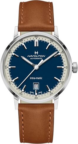 Hamilton American Classic Automatic Men's Watch, 40mm Stainless Steel Case, Swiss Made, Blue Dial Analog Wrist Watch for Men, 50m Waterproof, Sapphire Crystal, 3-Hand Movement, Cow Leather Strap in Kuwait