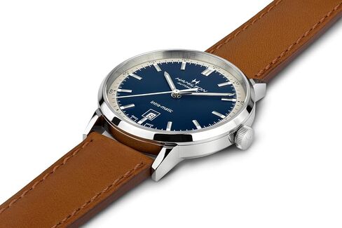 Hamilton American Classic Automatic Men's Watch, 40mm Stainless Steel Case, Swiss Made, Blue Dial Analog Wrist Watch for Men, 50m Waterproof, Sapphire Crystal, 3-Hand Movement, Cow Leather Strap in Kuwait