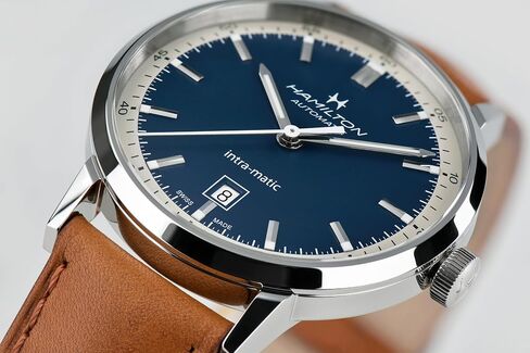 Hamilton American Classic Automatic Men's Watch, 40mm Stainless Steel Case, Swiss Made, Blue Dial Analog Wrist Watch for Men, 50m Waterproof, Sapphire Crystal, 3-Hand Movement, Cow Leather Strap in Kuwait