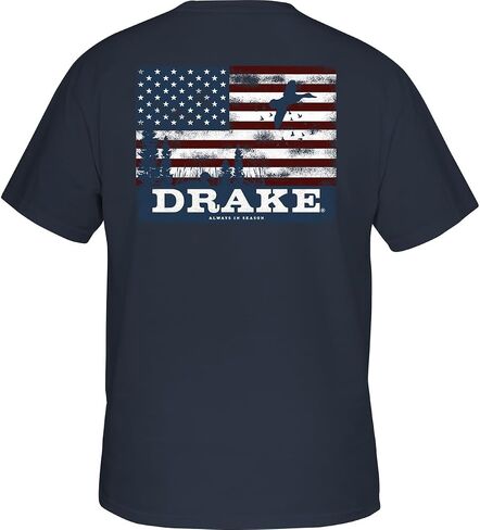 تي شيرت Drake Waterfowl رجالي ذو أكمام قصيرة بعلم أمريكي ذو مناظر طبيعية - جيب أمامي كاجوال برسومات صيد البط in Kuwait