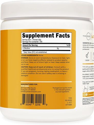 Type Zero L-Citrulline Base Powder, 3,000mg Per Serving - 100 Servings in Saudi Arabia