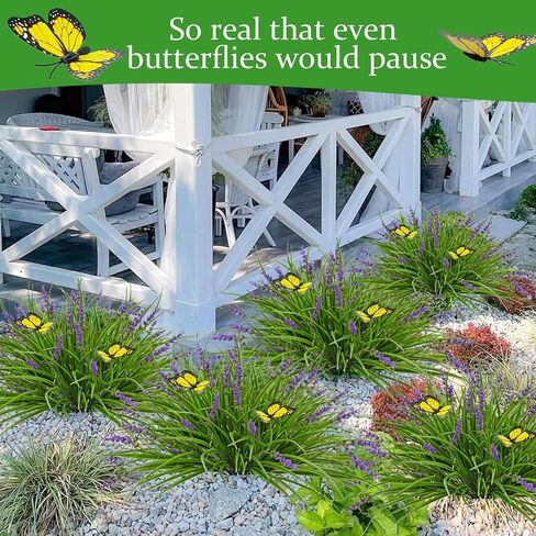 16 Bundles Artificial Outdoor Plants and 2 Pcs Butterfly Stakes Fake Monkey Grass with Flowers UV Resistant Faux Plant Greenery for Outside Planter Porch Patio Garden Window (Purple) in Saudi Arabia