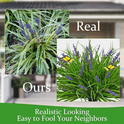 16 Bundles Artificial Outdoor Plants and 2 Pcs Butterfly Stakes Fake Monkey Grass with Flowers UV Resistant Faux Plant Greenery for Outside Planter Porch Patio Garden Window (Purple) in Saudi Arabia