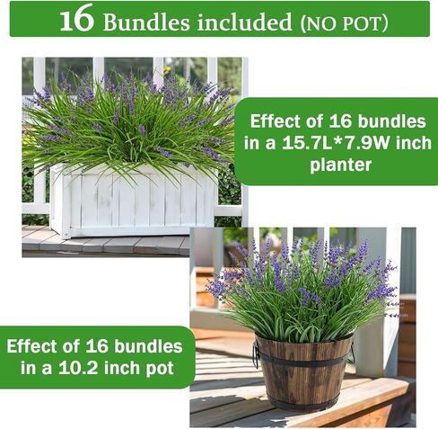 16 Bundles Artificial Outdoor Plants and 2 Pcs Butterfly Stakes Fake Monkey Grass with Flowers UV Resistant Faux Plant Greenery for Outside Planter Porch Patio Garden Window (Purple) in Saudi Arabia