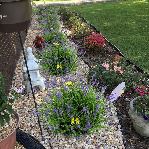 16 Bundles Artificial Outdoor Plants and 2 Pcs Butterfly Stakes Fake Monkey Grass with Flowers UV Resistant Faux Plant Greenery for Outside Planter Porch Patio Garden Window (Purple) in Saudi Arabia