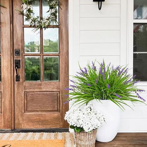 16 Bundles Artificial Outdoor Plants and 2 Pcs Butterfly Stakes Fake Monkey Grass with Flowers UV Resistant Faux Plant Greenery for Outside Planter Porch Patio Garden Window (Purple) in Saudi Arabia