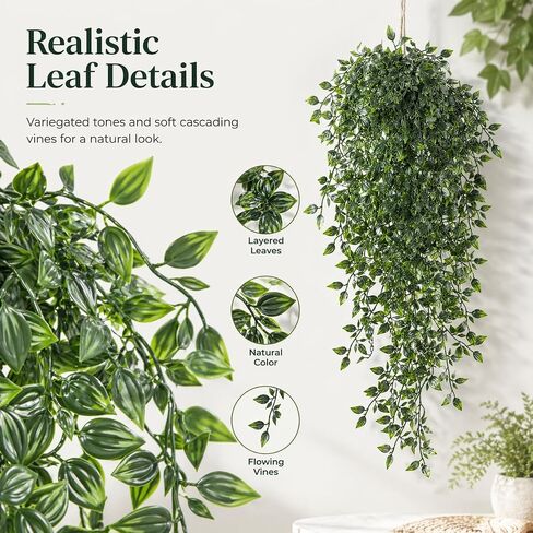 RAINFLOW 3 قطع نباتات صناعية داخلية - نباتات معلقة وهمية نابضة بالحياة، نباتات ماندالا صناعية صغيرة معلقة للحمام ورف الحائط وغرفة المعيشة المنزلية والفناء والحديقة وحفلات الزفاف وحفلات الغابة في الهواء الطلق in Kuwait