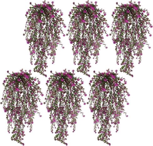 Artificial Hanging Eucalyptus Flowers for Outdoors 6PCs White Faux Hanging Vines Plants UV Resistant Fake Ferns Plants for Outdoors Home Porch Patio Garden Front Porch Summer Decor(White) in Kuwait