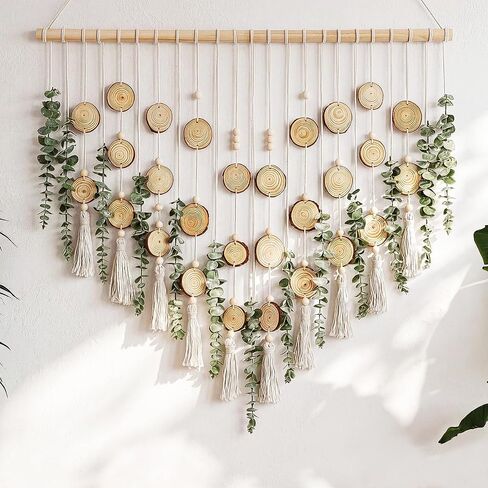 Artificial Eucalyptus Wall Decor Hanging, Boho Bathroom Wall Decor, Fake Greenery Leaves Stems with Wicker Balls Tassels on 33.1" Stick, for Living Room, Bedroom, Kitchen, Home Office in Saudi Arabia