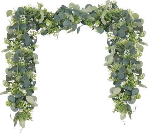 2 Pack Eucalyptus Garland 6 FT Artificial Greenery Garland Faux Silver Dollar Leaves Fake Hanging Eucalyptus Leaves Garlands Vines for Wedding Party Table Runner Room Home Mantle Decor in Saudi Arabia