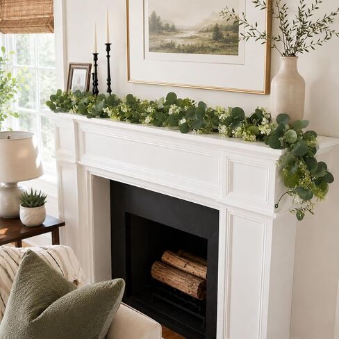 2 Pack Eucalyptus Garland 6 FT Artificial Greenery Garland Faux Silver Dollar Leaves Fake Hanging Eucalyptus Leaves Garlands Vines for Wedding Party Table Runner Room Home Mantle Decor in Saudi Arabia