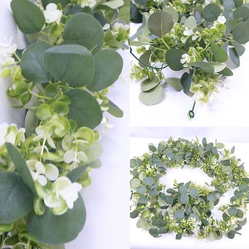 2 Pack Eucalyptus Garland 6 FT Artificial Greenery Garland Faux Silver Dollar Leaves Fake Hanging Eucalyptus Leaves Garlands Vines for Wedding Party Table Runner Room Home Mantle Decor in Saudi Arabia
