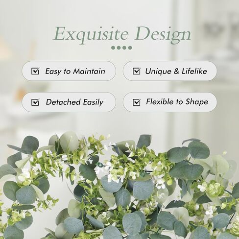 2 Pack Eucalyptus Garland 6 FT Artificial Greenery Garland Faux Silver Dollar Leaves Fake Hanging Eucalyptus Leaves Garlands Vines for Wedding Party Table Runner Room Home Mantle Decor in Saudi Arabia