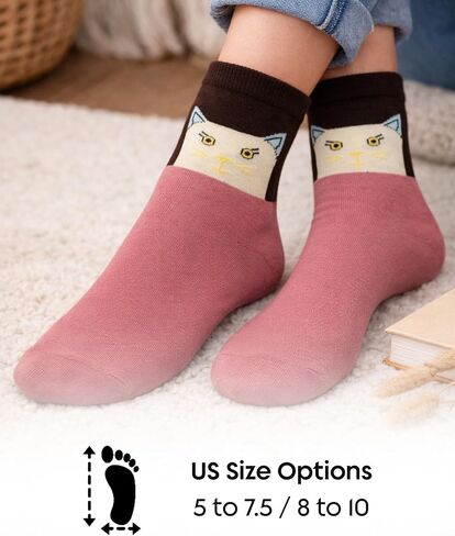 bony&katia Cute Cat Crew Socks for Women 5 Pairs Set - Soft Breathable Cotton - Gift Idea for Mothers Day in Saudi Arabia