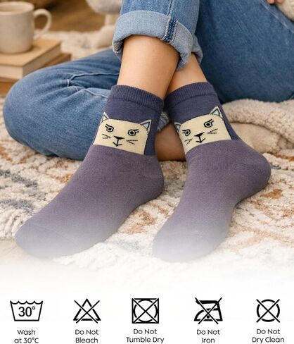 bony&katia Cute Cat Crew Socks for Women 5 Pairs Set - Soft Breathable Cotton - Gift Idea for Mothers Day in Saudi Arabia
