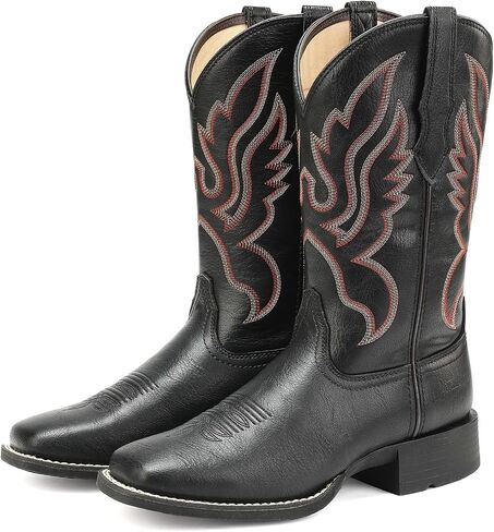 Palitutu Western Cowboy Boots for Women Square Toe Mid Calf Cowgirl Boots Pull On Country Boot with Retro Embroidered Low Chunky Heel Festival Fashion Outfits in Saudi Arabia