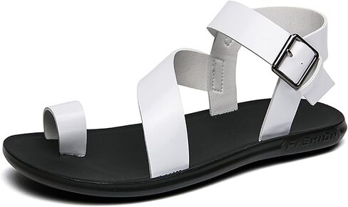Men'S Soft Leather Flat Toe Ring Sandals With Adjustable Ankle Strap Buckle Fashionable Round Toe Comfortable Lightweight Non-Slip Gladiator Sandals For Casual Summer Beach Walking in Saudi Arabia
