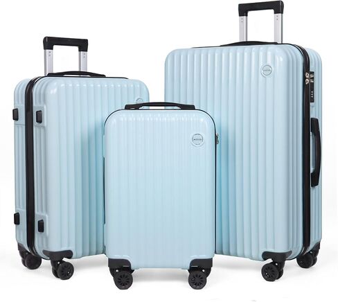 3-Piece Hardside Luggage Set, ABS+PC Spinner Suitcase with Anti-Burst Zipper & Built-in Lock, 20/24/28 Inch (blue) in Saudi Arabia