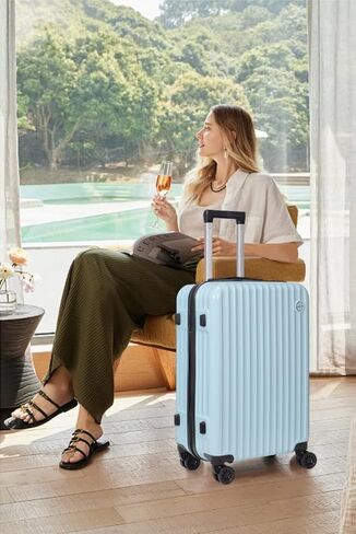 3-Piece Hardside Luggage Set, ABS+PC Spinner Suitcase with Anti-Burst Zipper & Built-in Lock, 20/24/28 Inch (blue) in Saudi Arabia