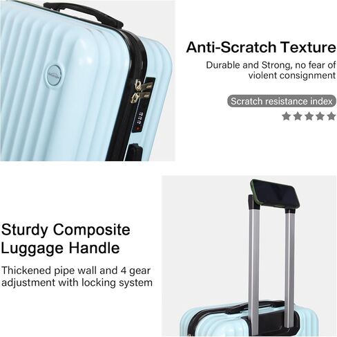 3-Piece Hardside Luggage Set, ABS+PC Spinner Suitcase with Anti-Burst Zipper & Built-in Lock, 20/24/28 Inch (blue) in Saudi Arabia