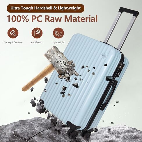 3-Piece Hardside Luggage Set, ABS+PC Spinner Suitcase with Anti-Burst Zipper & Built-in Lock, 20/24/28 Inch (blue) in Saudi Arabia
