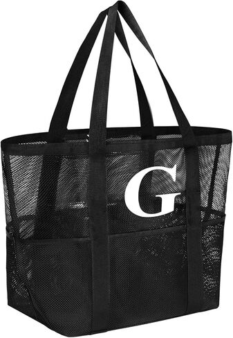 Personalized Mesh Beach Bag for Women - Waterproof Initial Tote Bag for Family Travel, Toys, Vacation Essentials in Saudi Arabia