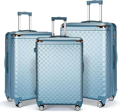 3-Piece ABS Hardshell Luggage Set, Lightweight & Durable with Scratch-Resistant Textured Shell, Expandable, 360° Spinner Wheels, Airline-Approved Carry-On & Checked, 20/24/28" (Navy) in Kuwait