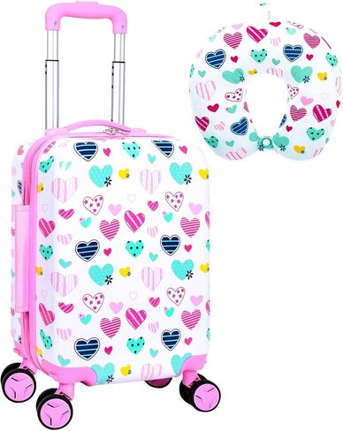 Girls Luggage Set, 2-Piece Hard-shell 16 Inch Spinner Kids Suitcase, Expandable Carry-On with Lovely Heart Design & Neck Pillow in Saudi Arabia