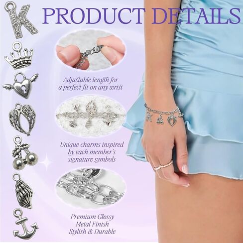 Katseye Charm Bracelet for Fans, Katseye Merch Link Bracelet with 7 Symbolic Charms, Adjustable Stainless Steel Chain Bracelets, Concert & Music Festival Jewelry Gift in Saudi Arabia
