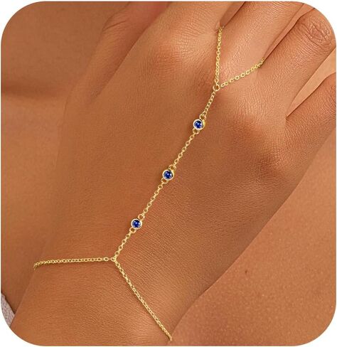 Turandoss Birthstone Hand Chain Bracelets for Women – Dainty 14K Gold Plated Created 1–12 Month Birthstone Bracelet Layered Hand Chain Finger Ring Birthday Jewelry Gifts for Teen Girls Her in Kuwait