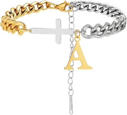 Initial Cross Bracelets for Women Men 14K Gold Plated Stainless Steel letters Faith Bracelets Non Tarnish First Communion Christian Jewelry Gifts in Kuwait