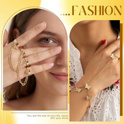 Kenning 6 Pcs Gold Hand Chain Bracelet Set for Women Trendy Gold Hand Chain Jewelry with Ring Connection Elegant Jewelry Stacking Bracelet for Daily Wear Parties and Gifts in Kuwait