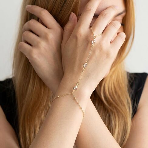 Kenning 6 Pcs Gold Hand Chain Bracelet Set for Women Trendy Gold Hand Chain Jewelry with Ring Connection Elegant Jewelry Stacking Bracelet for Daily Wear Parties and Gifts in Kuwait