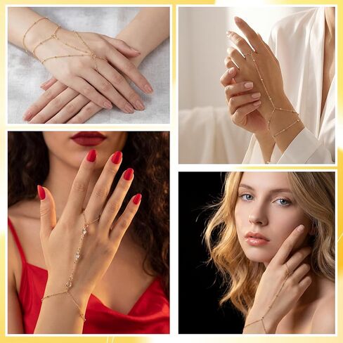 Kenning 6 Pcs Gold Hand Chain Bracelet Set for Women Trendy Gold Hand Chain Jewelry with Ring Connection Elegant Jewelry Stacking Bracelet for Daily Wear Parties and Gifts in Kuwait