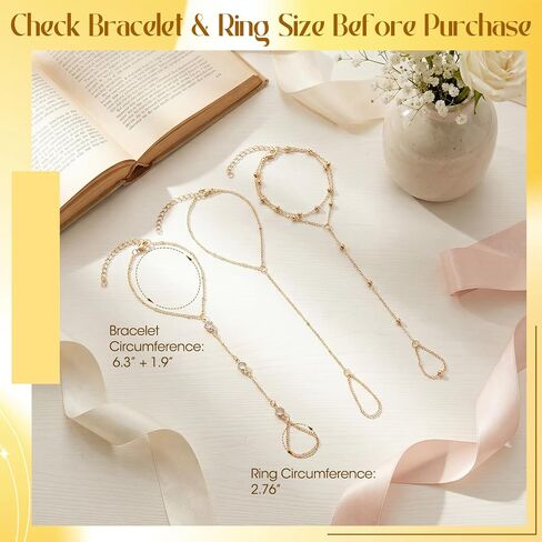 Kenning 6 Pcs Gold Hand Chain Bracelet Set for Women Trendy Gold Hand Chain Jewelry with Ring Connection Elegant Jewelry Stacking Bracelet for Daily Wear Parties and Gifts in Kuwait