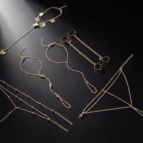 Kenning 6 Pcs Gold Hand Chain Bracelet Set for Women Trendy Gold Hand Chain Jewelry with Ring Connection Elegant Jewelry Stacking Bracelet for Daily Wear Parties and Gifts in Kuwait