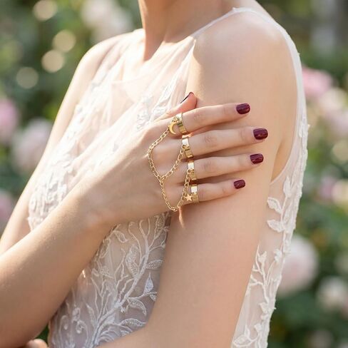 Kenning 6 Pcs Gold Hand Chain Bracelet Set for Women Trendy Gold Hand Chain Jewelry with Ring Connection Elegant Jewelry Stacking Bracelet for Daily Wear Parties and Gifts in Kuwait